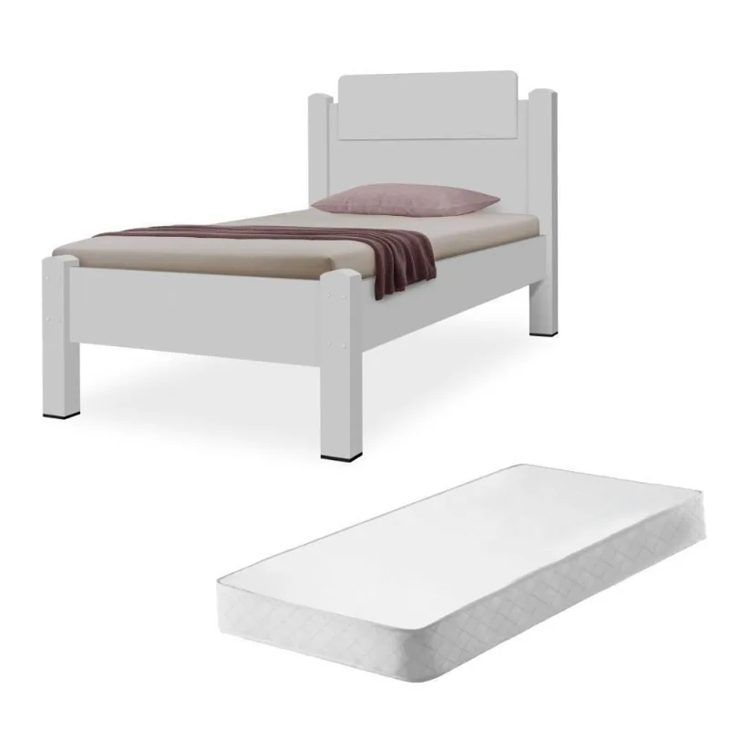 Cama Solteiro Pedro Branco Com Colchão