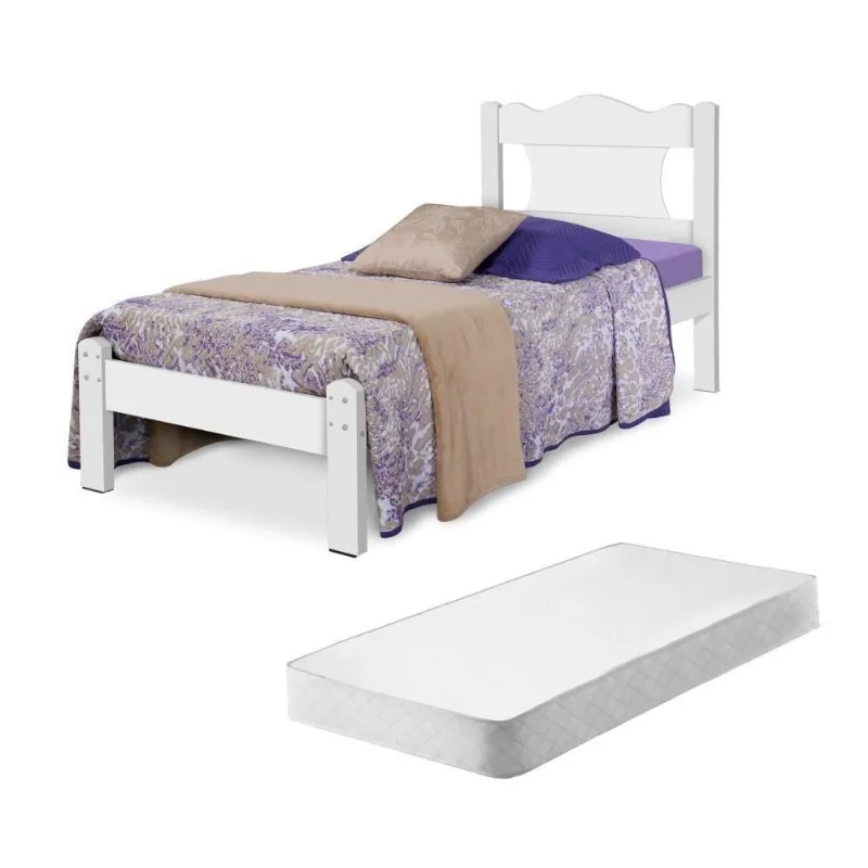 Cama Solteiro Virgil Branco Com Colchão