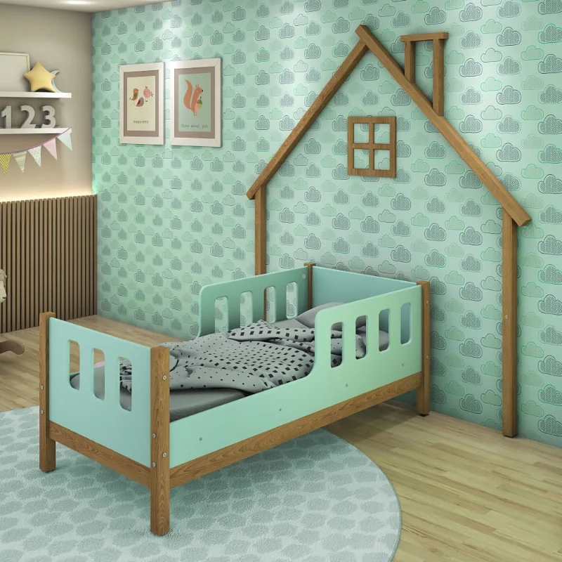 Cama Infantil Casinha Moldura de Parede Love Madeira e Menta