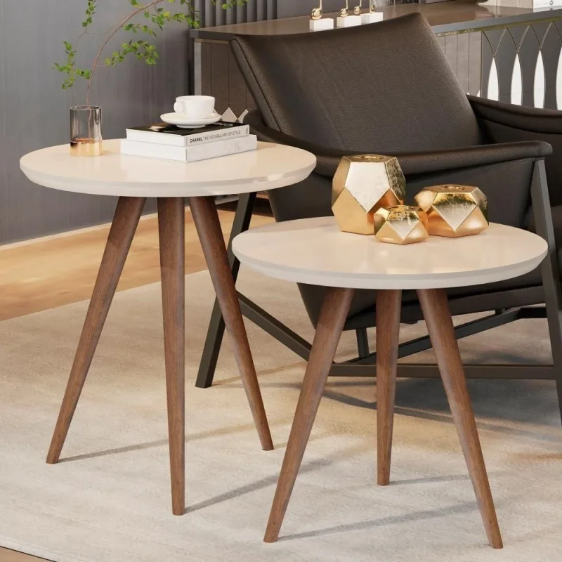 Conjunto Mesa Lateral Sofá Sala Pés Palito Off White - OUTRAS - Móveis