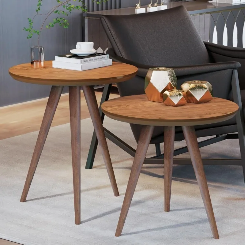 Conjunto Mesa Lateral E Apoio Sala De Estar Freijó - OUTRAS - Móveis