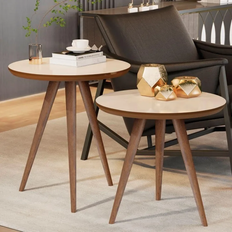 Conjunto Mesa Lateral E Apoio Sala De Estar Off White Freijó - JM3