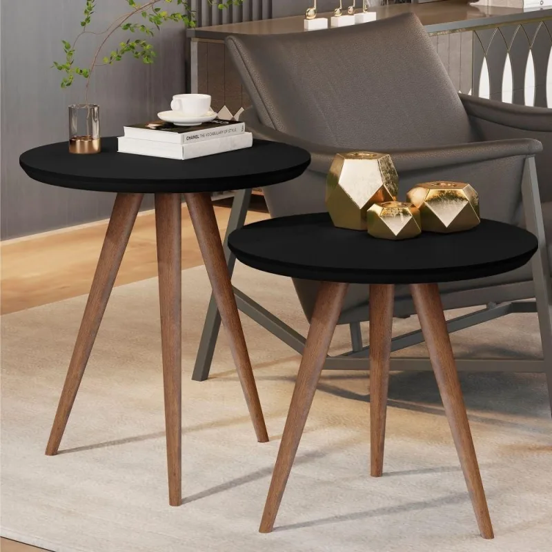 Conjunto Mesa Lateral E Apoio Sala De Estar Preto Fosco - JM3