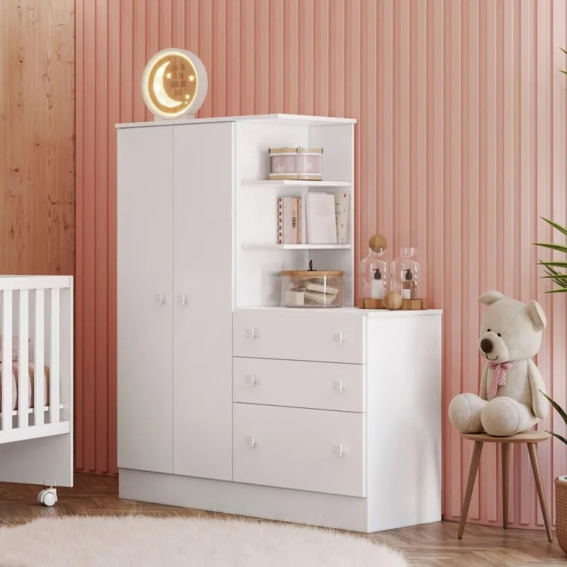 Guarda Roupa Com Comoda Infantil Lecco Branco - Qmovi