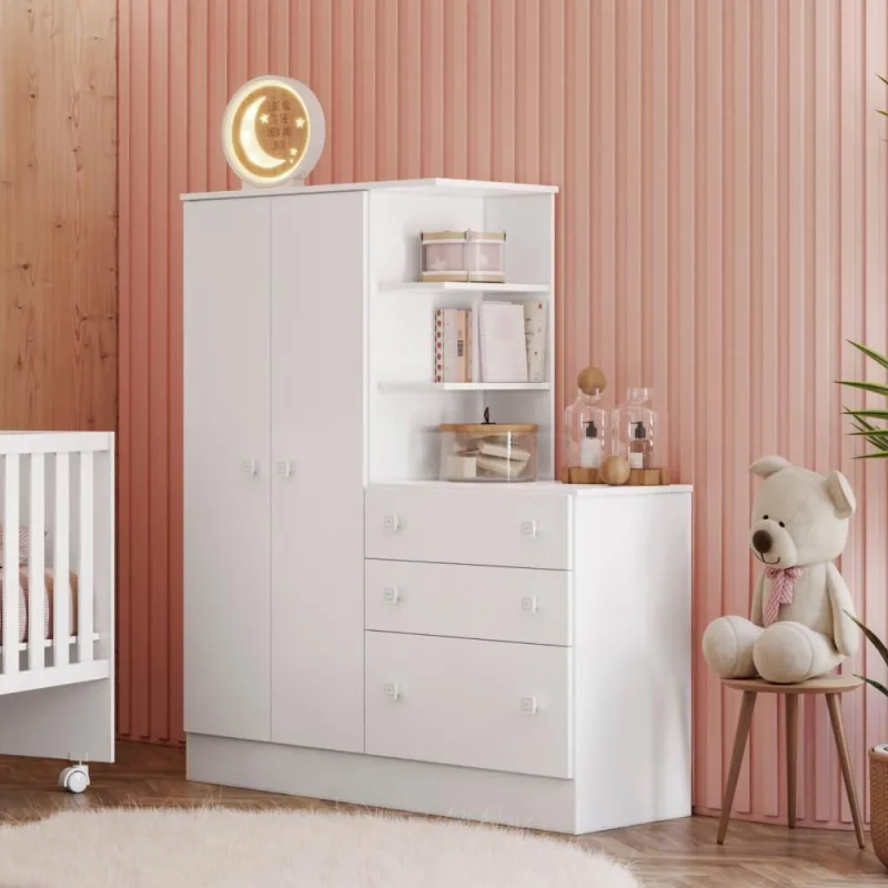 Roupeiro Com Comoda Infantil Fermo Branco - Qmovi