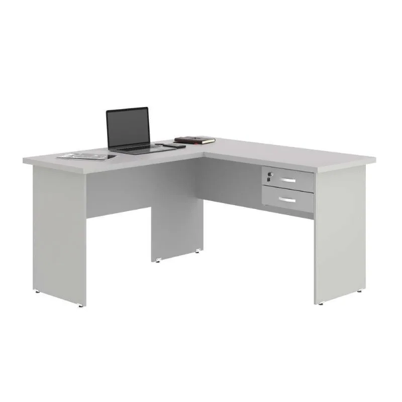 Mesa em l com Gaveteiro Carper Moderno 2 Gavetas MDF MDP 136CM Cinza Casah
