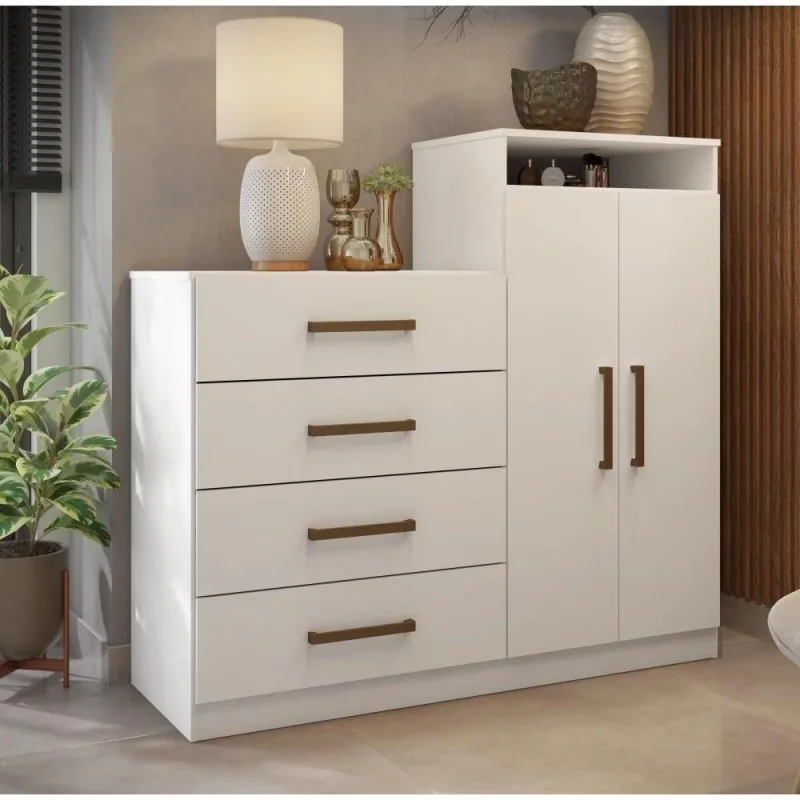 Comoda 2 Portas 4 Gavetas Nora Branco - OUTRAS - Móveis