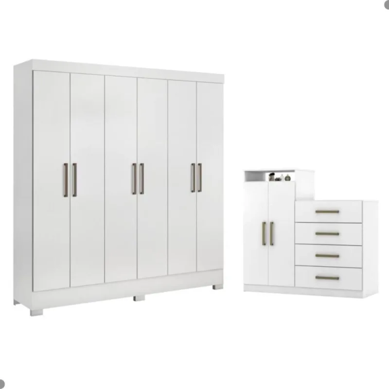 Conjunto Quarto Guarda Roupa E Cômoda Ferrara Branco - OUTRAS