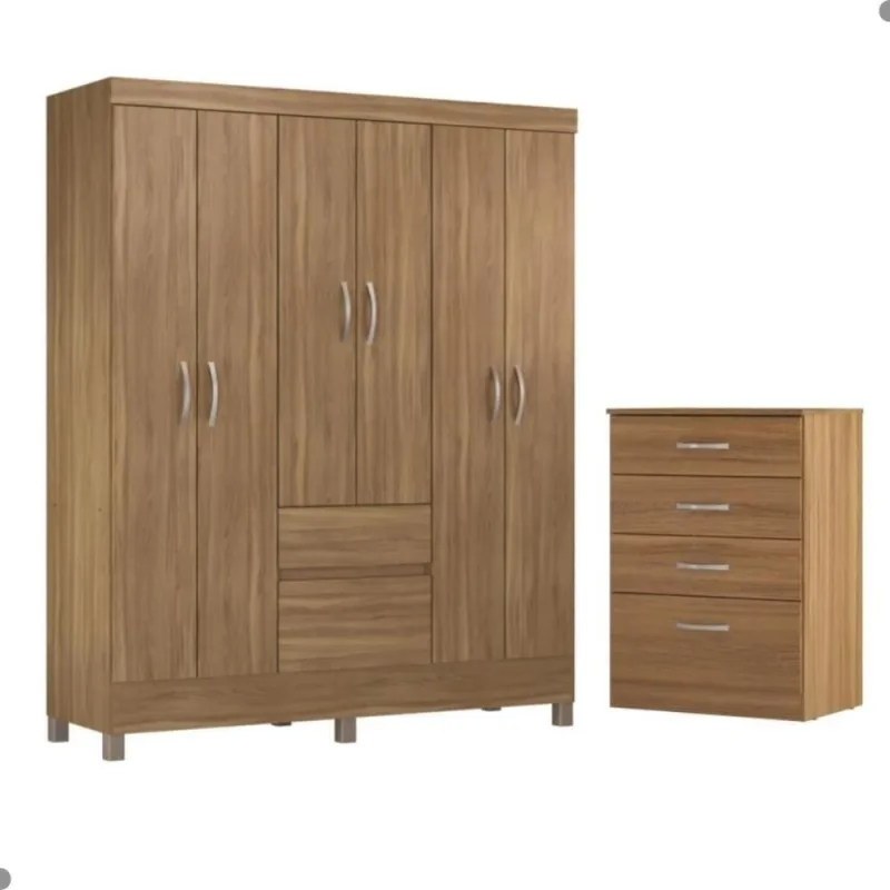 Conjunto Guarda Roupa e Cômoda Forggia 6 Portas 2 Gavetas Amêndola MDP - OUTRAS