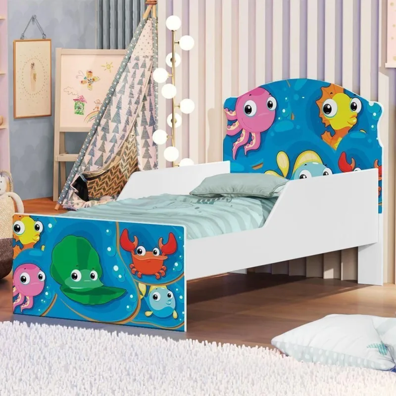 Mini Cama Fundo Do Mar Peixes Com Colchão - Cambel Moveis