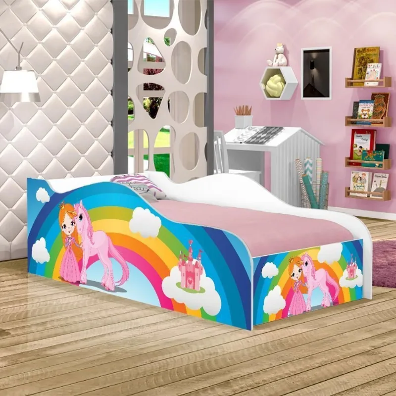 Cama Fun Princesa Unicórnio Arco íris Solteiro Com Colchão