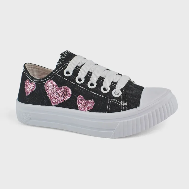 Tênis Botinho Star Casual Glitter Feminino Infantil Jeans Preto