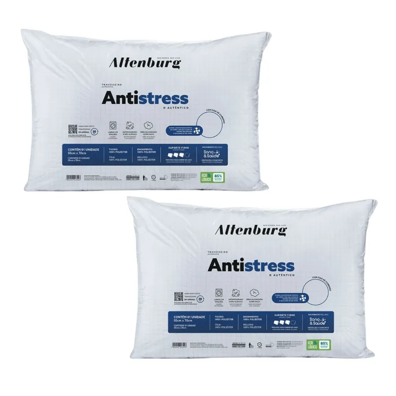 Kit 2 Travesseiros Antistress Com Fios De Carbono 50 x 70 cm Antialérgico Altenburg - Altenburg