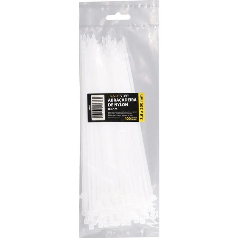 Abraçadeira Nylon Enforca Gato 3,6x200mm 100 Un Tradestar Branco