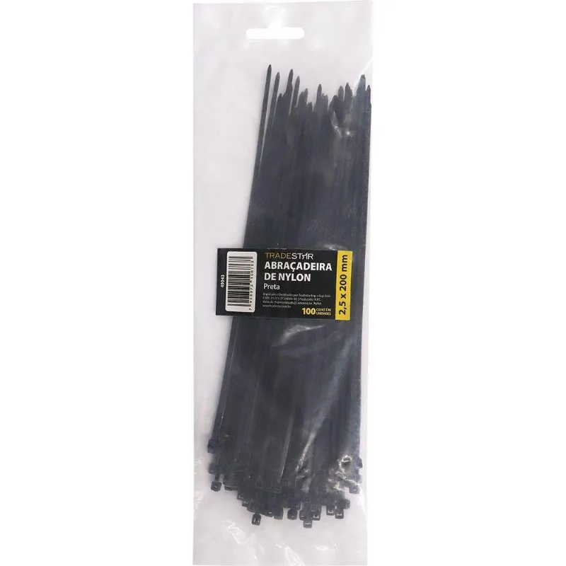 Abraçadeira Nylon Enforca Gato 3,6x250mm 100 Un Tradestar Preto
