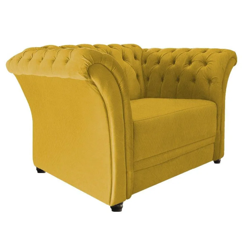 Poltrona Decorativa Chesterfield Sofia Suede Amarelo - OUTRAS - Móveis