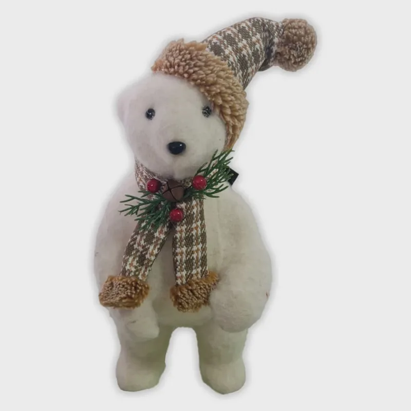 Urso Natalino Branco 17x16x36cm NS0654 - Rio Master