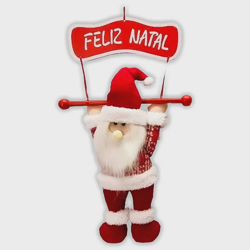 Papai Noel de Pelúcia com Placa Feliz Natal para Pendurar 45cm XTS0765 - Rio Master
