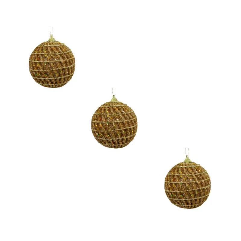 Bola Decor Glitter 10Cm Dourada 3Und Rio Master HT0854