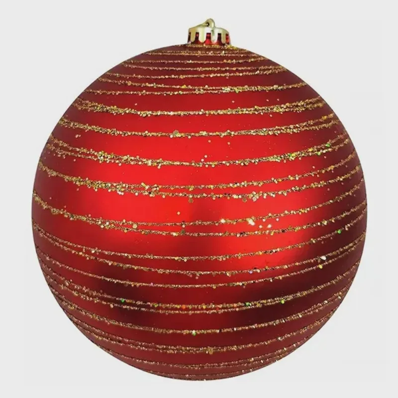 Bola de Natal Vermelha Fosca Aspiral Decorada com Glitter 25cm KX0888 - Rio Master