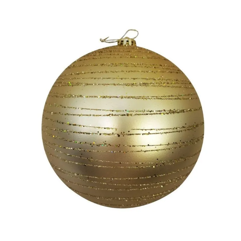Bola De Natal Grande Dourada Fosca Com Espiral Glitter 15cm Decorativa Premium