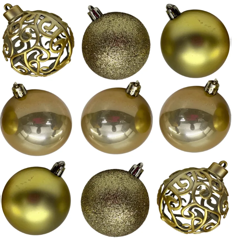 Bolinha De Natal Mix De Modelos C/ 9 Peças 6cm - Dourado Rio Master