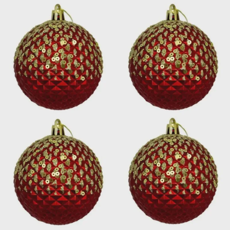 Kit 4 Bolas de Natal Texturizada Vermelha com Brilho 8cm KX2348 - Rio Master