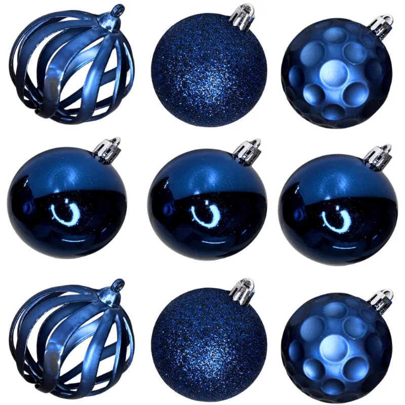 Bolinha De Natal Mix De Modelos C/ 9 Peças 6cm - Azul Rio Master