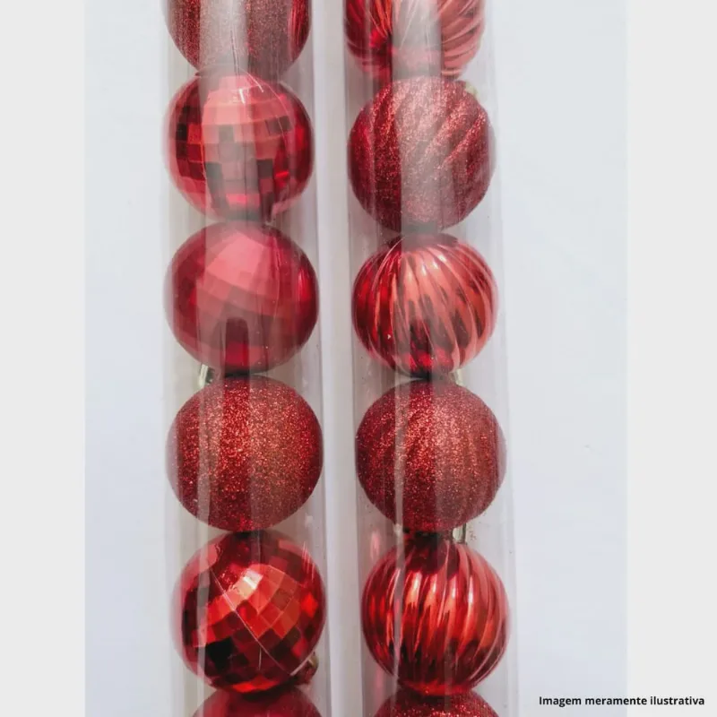 Kit 12 Bolas de Natal Mista Vermelha 4cm KX2373 Sortida - Rio Master