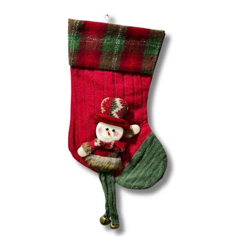 Bota Decorativa Rio Master Boneco De Neve Vermelho E Verde 22x40cm WFH3083 (MP)