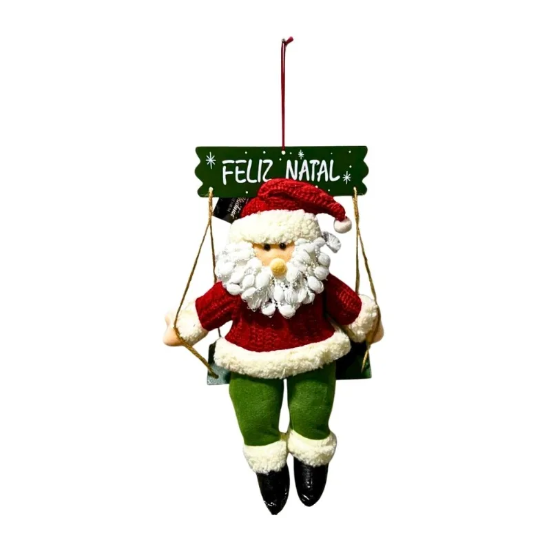 Enfeite Natalino Rio Master Papai Noel No Balanço Verde E Vermelho 43cm XTS7457 (MP)