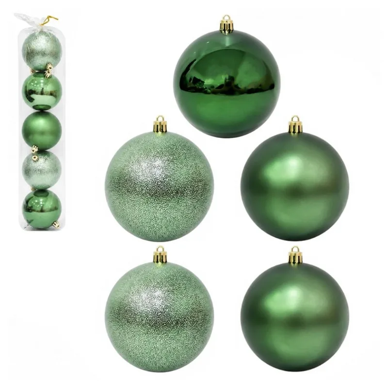Bola Natalina Rio Master Mista Verde 8cm 5 Peças SY7778 (MP)