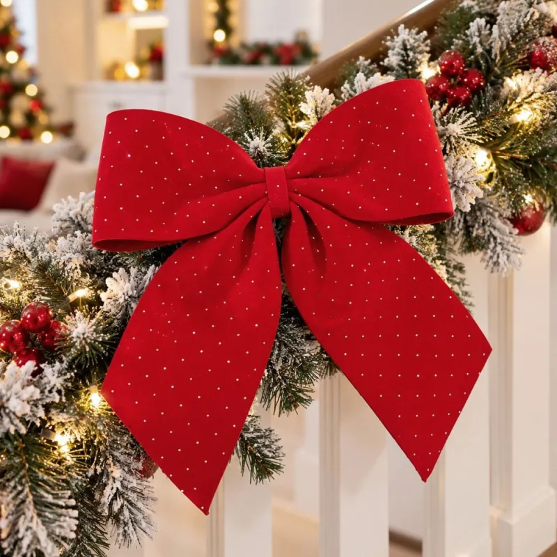 Laço Natalino Vermelho Strass Pendente Enfeite Natal De 30cm - Genérico