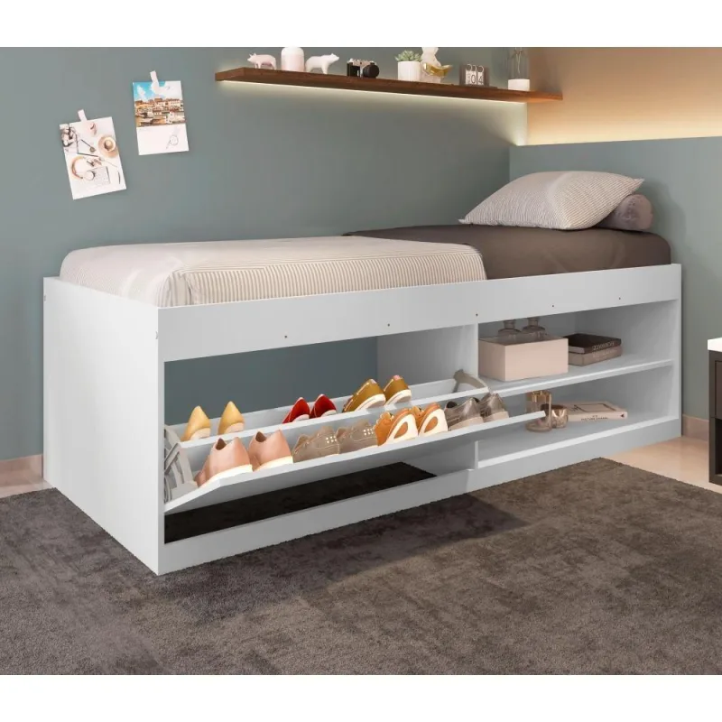 Cama Box Sapateira Moal Branco Com Colchão - Framar