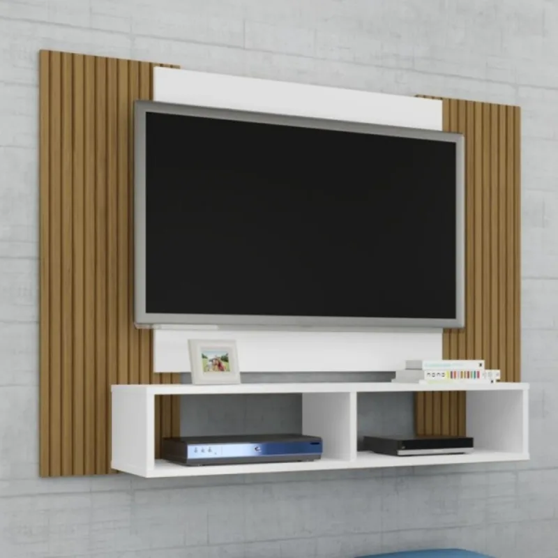 Painel Para TV Tate Branco Ripado MDF - OUTRAS