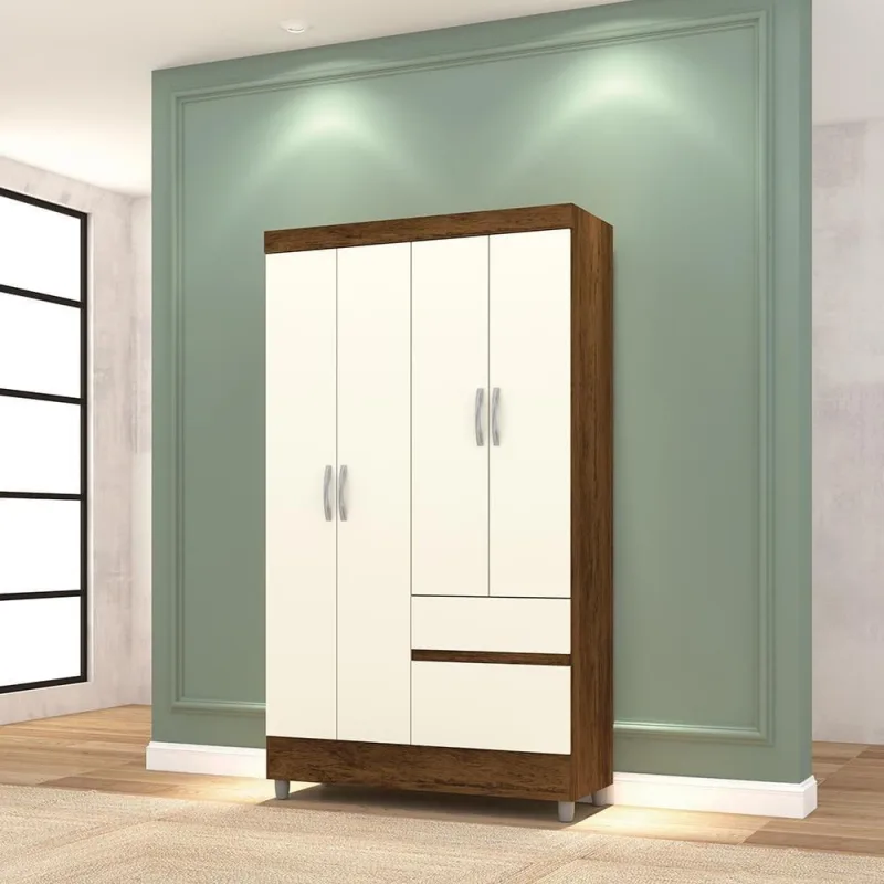 Guarda Roupa Casal Venga 4 Portas 2 Gavetas Imbuia - Champanhe MDP Vila Rica - Vila Rica