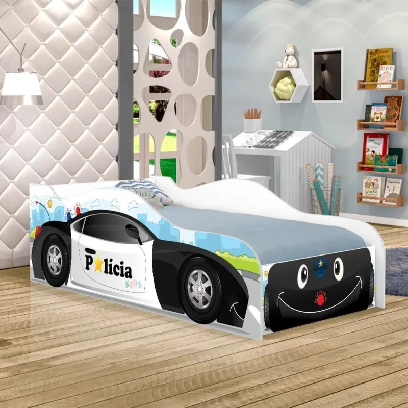 Cama Carro Happy Police Joy Preto Solteiro Com Colchão - Cambel Moveis