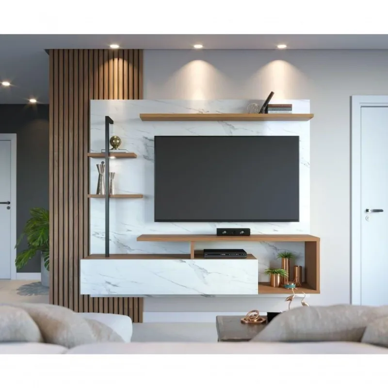 Home Suspenso Maragogi para Tv Até 58 Polegadas 180cm MDP com Led Calacatta Freijó - colibri móveis