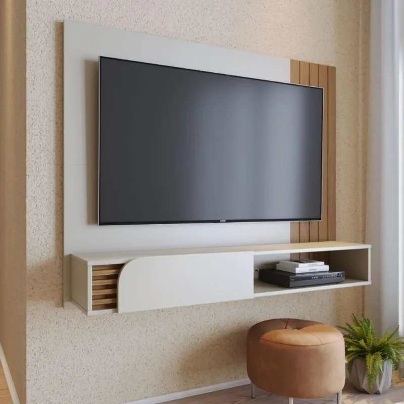 Home Suspenso Jurere para Tv Até 60 Polegadas 160cm MDP com LED Off White Freijó Colibri Móveis - colibri móveis