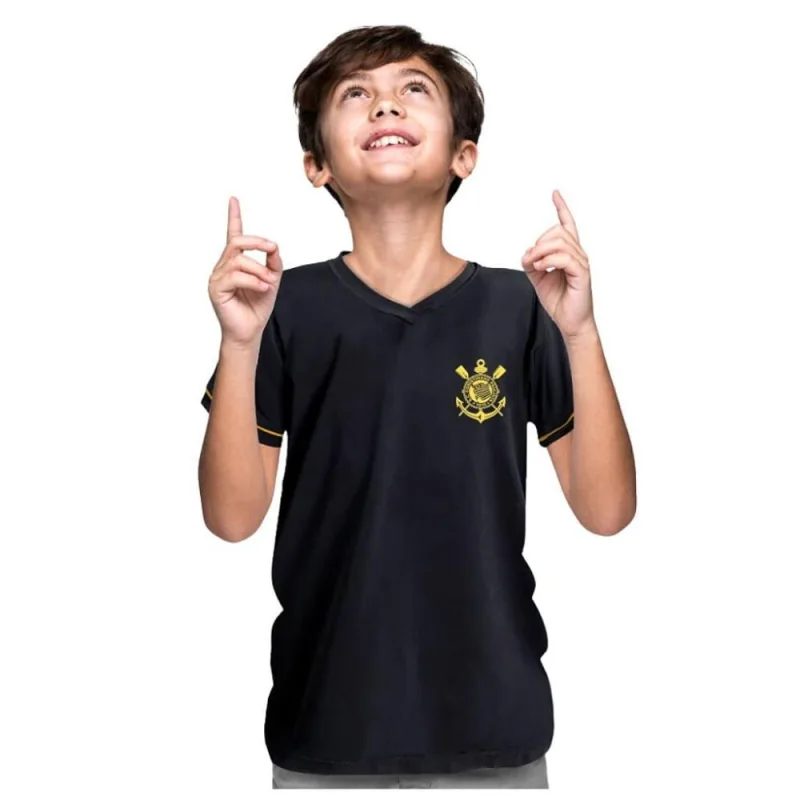 Camiseta Infantil Corinthians Premium Preta Oficial - Revedor