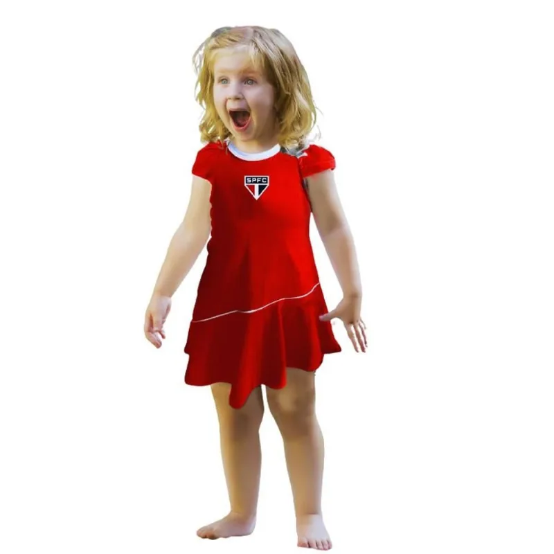 Vestido Bebê ao Infantil São Paulo Vermelho Onda Oficial Tam 8