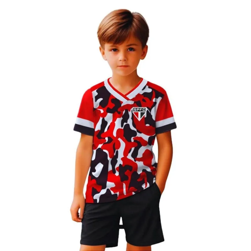 Camiseta Infantil São Paulo Camuflada Tricolor Oficial - Revedor