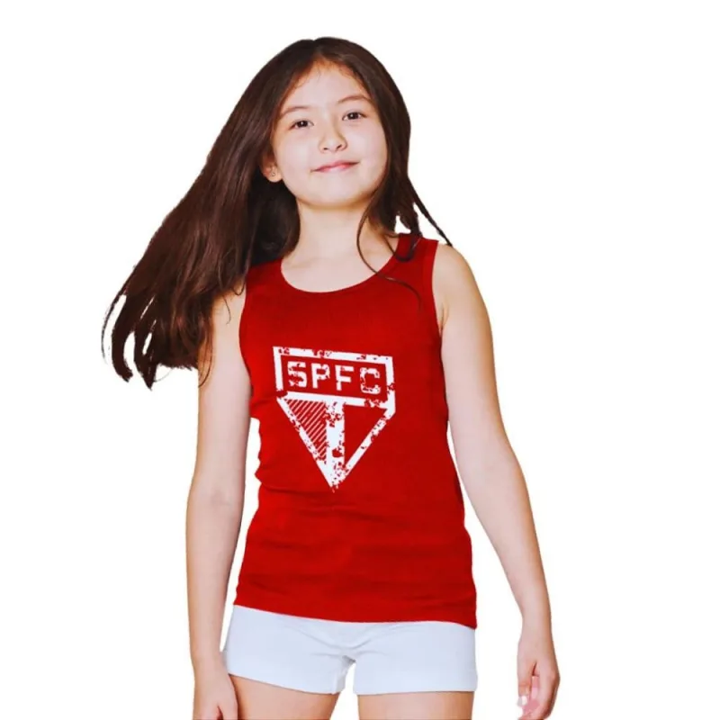 Camiseta Infantil São Paulo Regata Vermelha Stamp Oficial - Revedor