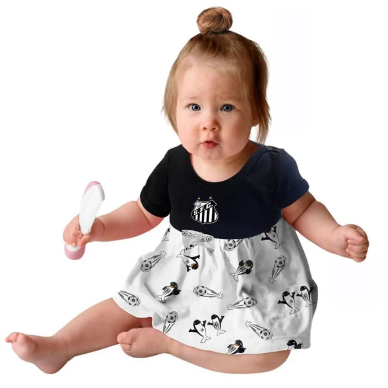 Body Vestido Bebê Santos Mascote Baleia Oficial P