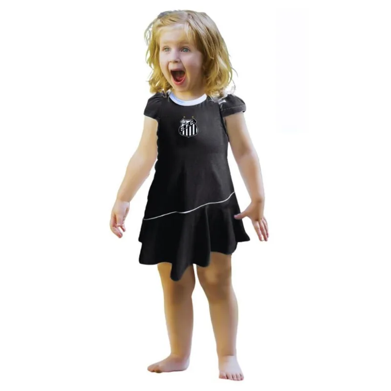 Vestido Bebê ao Infantil Santos Preto Onda Oficial G