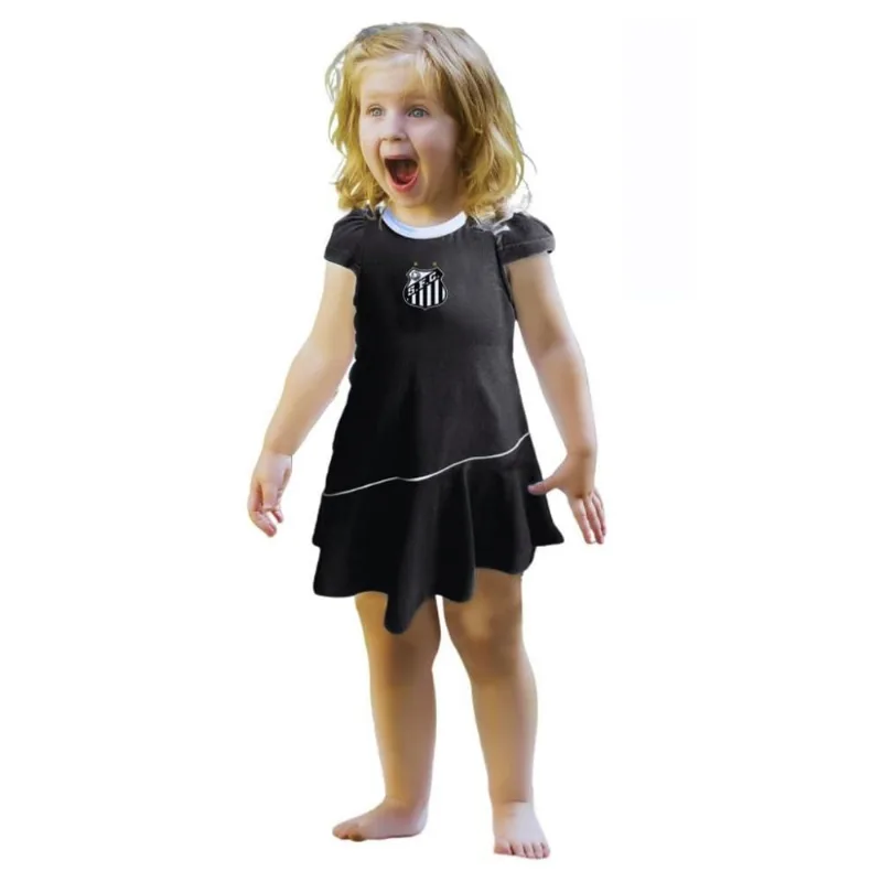 Vestido Bebê ao Infantil Santos Preto Onda Oficial Tam 4