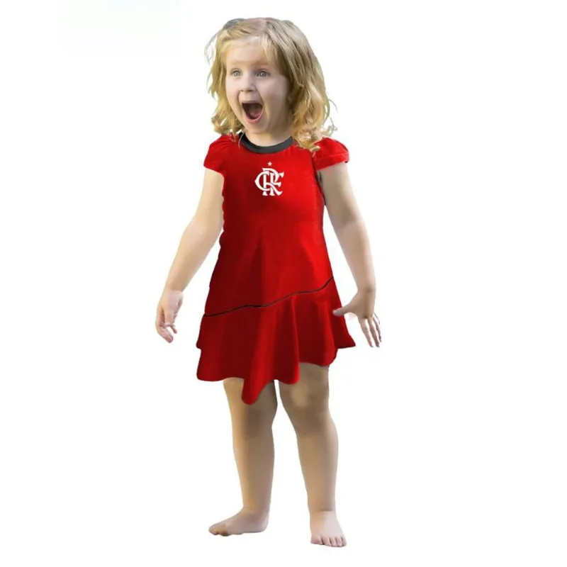 Vestido Bebê ao Infantil Flamengo Vermelho Onda Oficial G