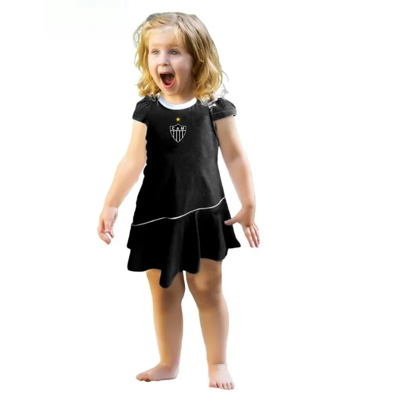Vestido Bebê ao Infantil Atlético MG Preto Onda Oficial P