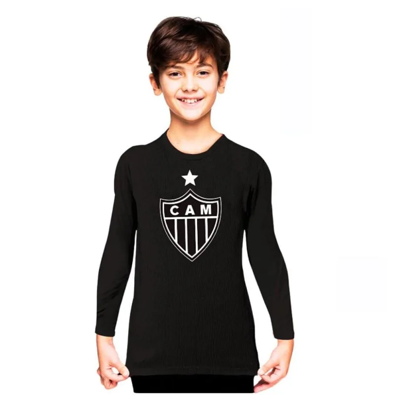 Camiseta Infantil Atlético MG Manga Longa Preta Unissex - Revedor