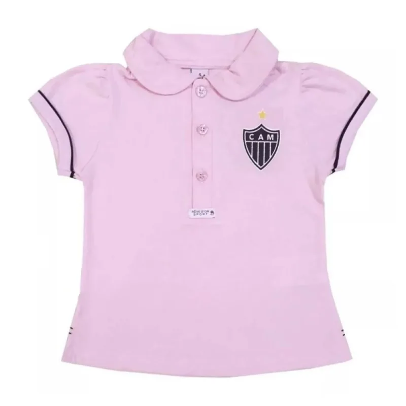 Camisa Polo Infantil Atlético MG Rosa Oficial - Revedor